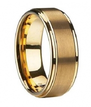 Gold Plated 8mm Comfort Fit Tungsten Wedding Ring for Men with Brushed Finish Center and Polished Rounded Edges
