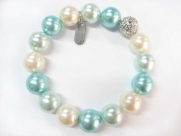 Formal Aqua, Light Blue & White Faux Pearl and Silver Rhinestone Stretch Bracelet - Blue Bridesmaid Jewelry
