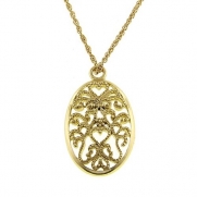 1928 Jewelry Vintage Lace Large Golden Oval Pendant Necklace