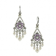 1928 Jewelry Amethyst Flower & Pearl Chandelier Earrings