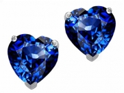 7mm Heart Created Sapphire Earring Studs in .925 Sterling Silver