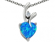 Star K Heart Shape 8mm Created Blue Opal Pendant