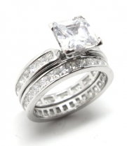 Princess Cut Sterling Silver Bridal Wedding Band Engagement Ring Set Size 5