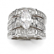 PalmBeach Jewelry 500637 3.05 TCW Marquise-Cut Cubic Zirconia Silvertone Metal Bridal Engagement Ring Wedding Band Set - Size 7