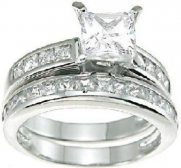 Princess Cut Wedding and Engagement Ring Set in Sterling Silver