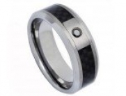 8mm Tungsten Carbide Ring with 0.04ct BLACK DIAMOND Center Stone; with Black Carbon Fiber Inlay 8mm Mens Wedding Band Ring (Tungsten Carbide MENS WEDDING Ring, 8)