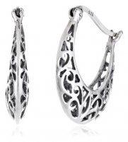 Sterling Silver Bali-Inspired Filigree Round Hoop Earrings