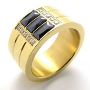 KONOV Jewelry Polished Stainless Steel Band Cubic Zircon Mens Womens Ring, Gold Black, Size 9