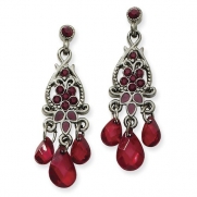1928 Boutique Black-plated Red Crystal Tri-Teardrop Chandelier Post Earrings
