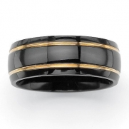 PalmBeach Jewelry 503698 Black ION-Plated Stainless Steel Yellow Gold Tone Accent Grooved Wedding Band Ring - Size 8