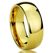 8MM Titanium Comfort Fit Wedding Band Ring Yellow Gold Plated High Polished Classy Domed Ring ( Size 6 to 14) Lighter Than Tungsten - Ring Size: 10