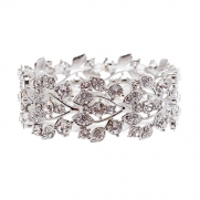 Bridal Jewelry Crystal Rhinestone Floral Leaf Vine Stretch Bracelet Silver Clear