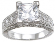 Sterling Silver Cubic Zirconia CZ Princess Cut Engagement Promise Ring Size 5