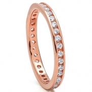 Sterling Silver Women's Rose Gold Plated Eternity Wedding Band Engagement Ring with Cubic Zirconia CZ 2MM Size 7