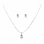 Bridal Wedding Jewelry Set Crystal Rhinestone Pearl Simple Design Silver White