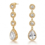 Bling Jewelry Vintage Gold Crown Set CZ Pave Teardrop Chandelier Earrings