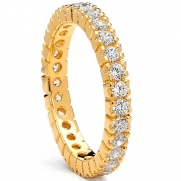 Sterling Silver 925 Women's 14K Gold Plated Eternity Ring Engagement wedding Band with Cubic Zirconia CZ 3MM, Size 7