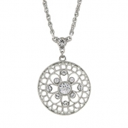 1928 Jewelry Zarina Crystal Round Filigree Pendant Necklace