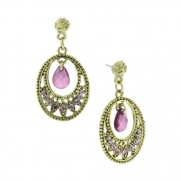 1928 Jewelry Amethyst Purple Motif Oval Drop Earrings