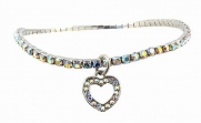 Crystal Stretch Anklet with Heart Charm - Clear Iridescent (A19)