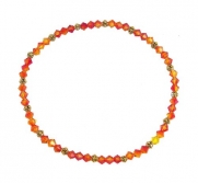 Stretch Crystal and Heishi Bead Anklet - Volcano (1/2 Red and 1/2 Orange) (A58)