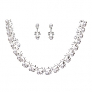 Bridal Wedding Jewelry Set Crystal Rhinestone Pearl Sophisticated Silver White