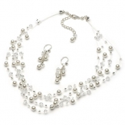 USABride 4 Strand Ivory Pearl & Swarovski Crystal Jewelry Set 1461