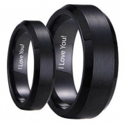 His & Her's Matching 6mm / 8mm Black Brushed Center with  I Love You! message inside ,Tungsten Carbide Wedding Band Set Available Sizes (5 to 15) Including Half Sizes