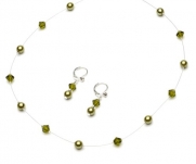 USABride Green Delicate Simulated Pearl & Crystal Bridal Necklace & Earring Jewelry Set 1366 GR