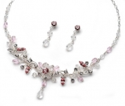 USABride Pink Floral Crystal Necklace & Earring Jewelry Set 579 P