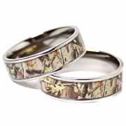 His & Hers Camo Real Oak TITANIUM Wedding Bands Rings Hunting Army Camouflage (Size 11 and 11)