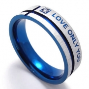 KONOV Jewelry Men's Womens Stainless Steel LOVE ONLY YOU Promise Ring Wedding Bands, Blue, Size 6