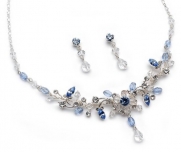 USABride Blue Floral Crystal Necklace & Earring Jewelry Set 579 B