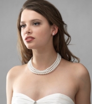 USABride Triple Strand White Simulated Pearl Choker Set 534