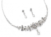 USABride Silver Floral Crystal Necklace & Earring Jewelry Set with Center Drop 579 Clear