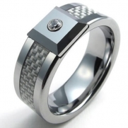 KONOV Jewelry 8mm Tungsten Carbide CZ Band Mens Ring, Carbon Fiber Inaly, White Silver - Size 8