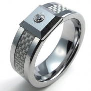 KONOV Jewelry 8mm Tungsten Carbide CZ Band Mens Ring, Carbon Fiber Inaly, White Silver - Size 9