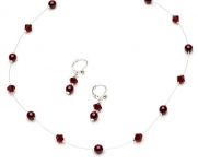 USABride Burgundy Delicate Simulated Pearl & Crystal Bridal Necklace & Earring Jewelry Set 1366 M