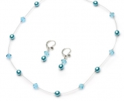 USABride Aqua Delicate Simulated Pearl & Crystal Bridal Necklace & Earring Jewelry Set 1366 AQ