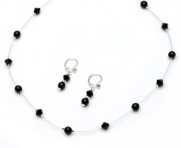 USABride Black Delicate Simulated Pearl & Crystal Bridal Necklace & Earring Jewelry Set 1366 BL