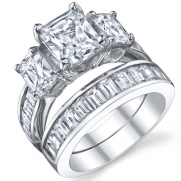 2 Carat Radiant Cut Cubic Zirconia CZ Sterling Silver Women's Engagement Ring Set Size 11