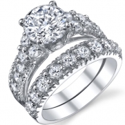 Solid Sterling Silver 925 Engagement Ring Set Bridal Rings with High Quality Cubic Zirconia Size 11