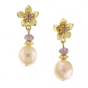 1928 Jewelry Sophie Floral Champagne Faux Pearl Drop Earrings