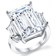 Kim Kardashian Sterling Silver Engagement Wedding Ring with 17 Carat Emerald Cut Cubic Zirconia CZ Size 5
