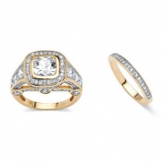 PalmBeach Jewelry 537969 2 Piece 4.67 TCW Cubic Zirconia Bridal Ring Set 18k Gold-Plated - Size 9