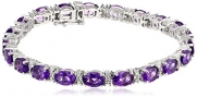 Sterling Silver Oval Cut Amethyst with Genuine White Diamonds Bracelet, 7.25