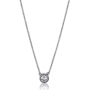 BERRICLE Sterling Silver 925 Round Cubic Zirconia CZ Solitaire Pendant Necklace