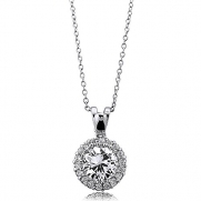 BERRICLE Sterling Silver 925 Round Cubic Zirconia CZ Halo Pendant Necklace