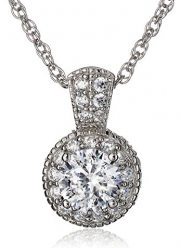 Platinum Plated Sterling Silver 100 Facets Collection Round Cubic Zirconia Antique-Style Pendant Necklace