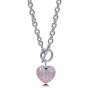 BERRICLE Pink CZ Silvertone Puffed Heart Toggle Pendant Necklace